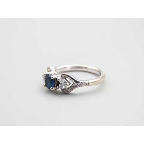 123 - Glamira Designer Ring Sapphire and Diamonds Mounted on 14 Carat White Gold Band Ring Size K With Ori... 