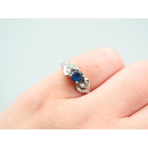 123 - Glamira Designer Ring Sapphire and Diamonds Mounted on 14 Carat White Gold Band Ring Size K With Ori... 