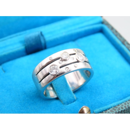 127 - Designer Diamond Set Three Band Ring 18 Carat White Gold Ring Size T 18.4 Gram Weight