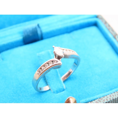 128 - 14 Carat White Gold Diamond Solitaire Ring Further Diamond Decorated Shoulders Ring Size U