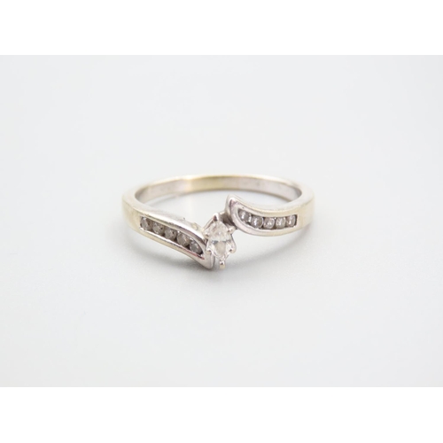 128 - 14 Carat White Gold Diamond Solitaire Ring Further Diamond Decorated Shoulders Ring Size U