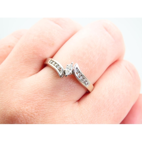 128 - 14 Carat White Gold Diamond Solitaire Ring Further Diamond Decorated Shoulders Ring Size U