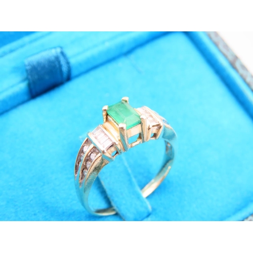 129 - Emerald and Diamond Ring Mounted on 14 Carat Yellow Gold Band Ring Size T