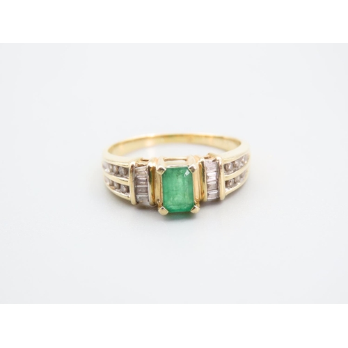 129 - Emerald and Diamond Ring Mounted on 14 Carat Yellow Gold Band Ring Size T