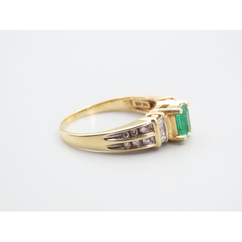 129 - Emerald and Diamond Ring Mounted on 14 Carat Yellow Gold Band Ring Size T