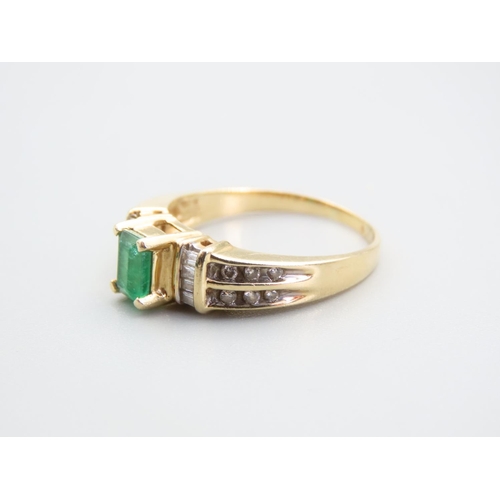 129 - Emerald and Diamond Ring Mounted on 14 Carat Yellow Gold Band Ring Size T