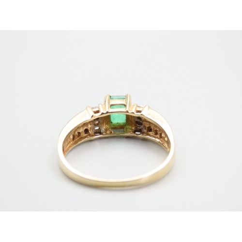 129 - Emerald and Diamond Ring Mounted on 14 Carat Yellow Gold Band Ring Size T