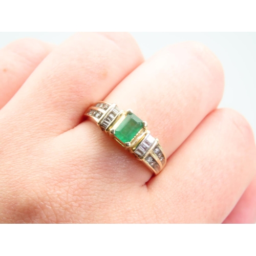 129 - Emerald and Diamond Ring Mounted on 14 Carat Yellow Gold Band Ring Size T