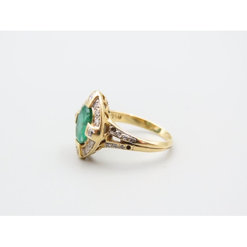 130 - 18 Carat Yellow Gold Emerald and Diamond Cluster Ring with Further Diamond Decorated to Shoulders Ri... 