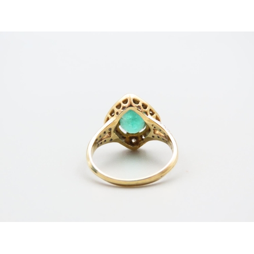 130 - 18 Carat Yellow Gold Emerald and Diamond Cluster Ring with Further Diamond Decorated to Shoulders Ri... 