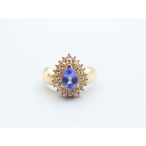 135 - Tanzanite and Diamond 14 Carat Yellow Gold Cluster Ring Size K