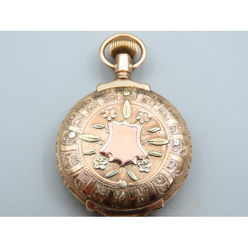 137 - 14 Carat Yellow Gold Full Hunter Pocket Watch with Inset Rose Gold Decoration Incised Embossed Throu... 