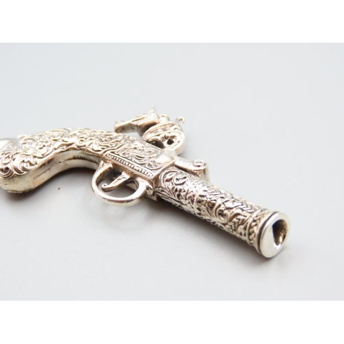 138 - Silver Novelty Musket Attractively Detailed 6cm Wide