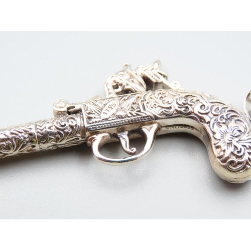 138 - Silver Novelty Musket Attractively Detailed 6cm Wide