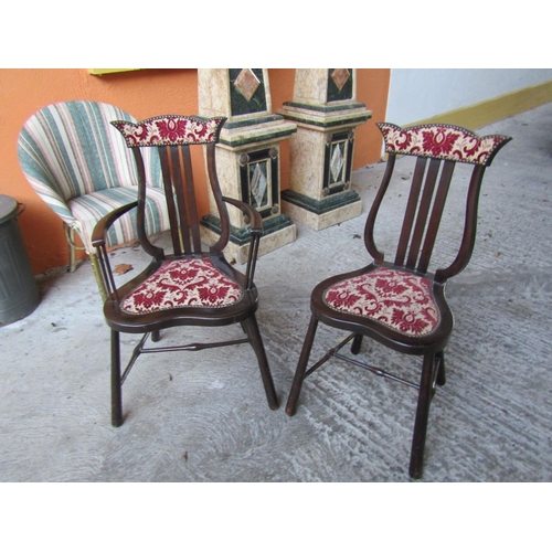 Two Antique Mahogany Framed Chairs Good Construction Velvet Upholstery One Carver One Single