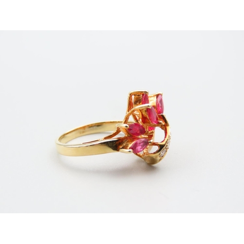 145 - Ruby and Diamond Ladies Ring Mounted on 14 Carat Yellow Gold Band Ring Size K