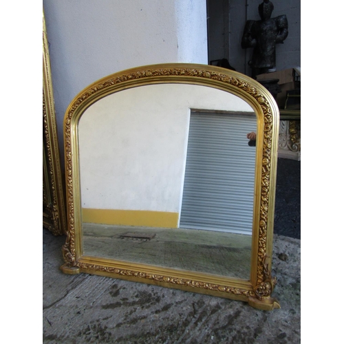 1456 - Gilded Over Mantle Mirror Side Carved Decoration Approximately 5ft High x 4ft 4 Inches Wide