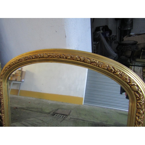 1456 - Gilded Over Mantle Mirror Side Carved Decoration Approximately 5ft High x 4ft 4 Inches Wide