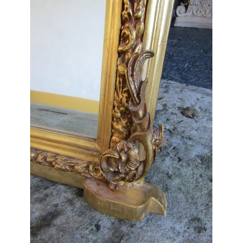 1456 - Gilded Over Mantle Mirror Side Carved Decoration Approximately 5ft High x 4ft 4 Inches Wide