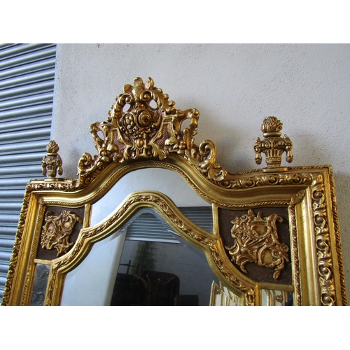 1457 - Large Gilded Rectangular Form Wall Mirror Approximately 6ft 10 Inches High Upper Cartouche and Urn F... 