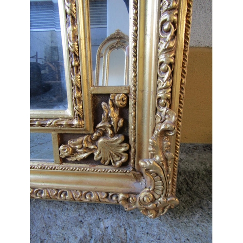 1457 - Large Gilded Rectangular Form Wall Mirror Approximately 6ft 10 Inches High Upper Cartouche and Urn F... 