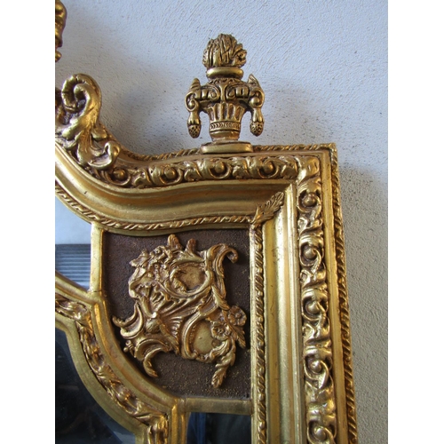 1457 - Large Gilded Rectangular Form Wall Mirror Approximately 6ft 10 Inches High Upper Cartouche and Urn F... 