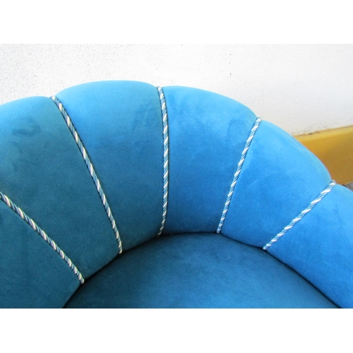 1461 - Pair of Blue Velvet Upholstered Scallop Back Chairs Mahogany Frames Cabriole Supports