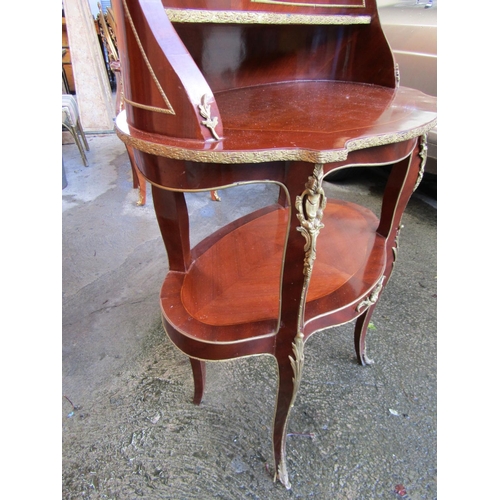 1464 - French Kingswood Ormolu Mounted Two Tier Side Table Desk with Undertier Shaped Form Supports Approxi... 