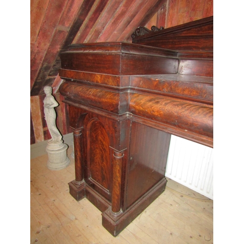 1468 - William IV Figured Mahogany Architectural Form Twin Pedestal Side Board of Imposing Proportions Appr... 