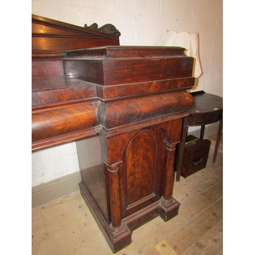 1468 - William IV Figured Mahogany Architectural Form Twin Pedestal Side Board of Imposing Proportions Appr... 