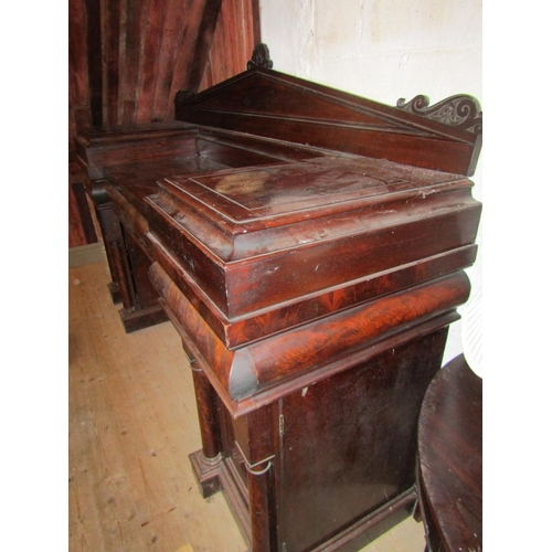 1468 - William IV Figured Mahogany Architectural Form Twin Pedestal Side Board of Imposing Proportions Appr... 