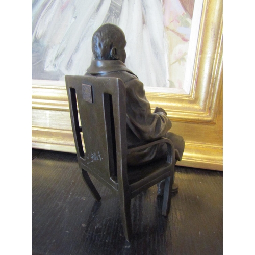 1470 - Bronze Sculpture Winston Churchill Seated with Crombie Overcoat Signed Pilet Verso Approximately 7 I... 