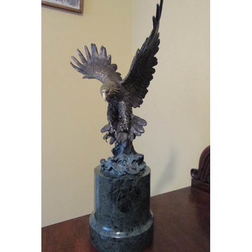 1471 - Bronze Sculpture Eagle Alighting Mounted on Connemara Marble Stepped Form Circular Base Approximatel... 