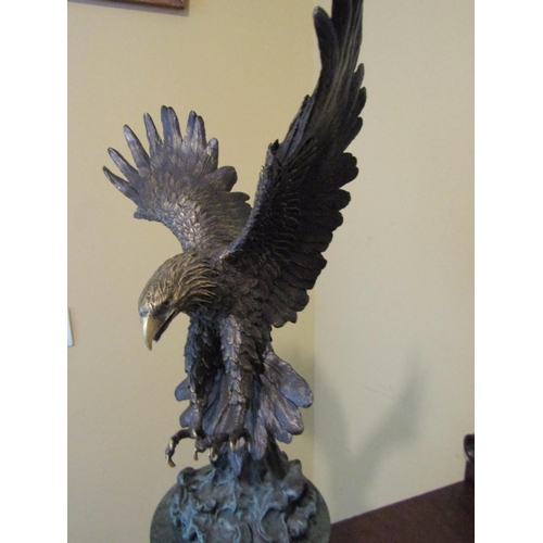 1471 - Bronze Sculpture Eagle Alighting Mounted on Connemara Marble Stepped Form Circular Base Approximatel... 