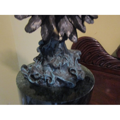 1471 - Bronze Sculpture Eagle Alighting Mounted on Connemara Marble Stepped Form Circular Base Approximatel... 