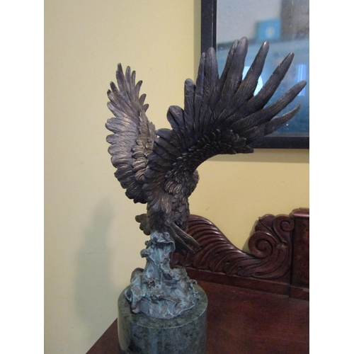 1471 - Bronze Sculpture Eagle Alighting Mounted on Connemara Marble Stepped Form Circular Base Approximatel... 