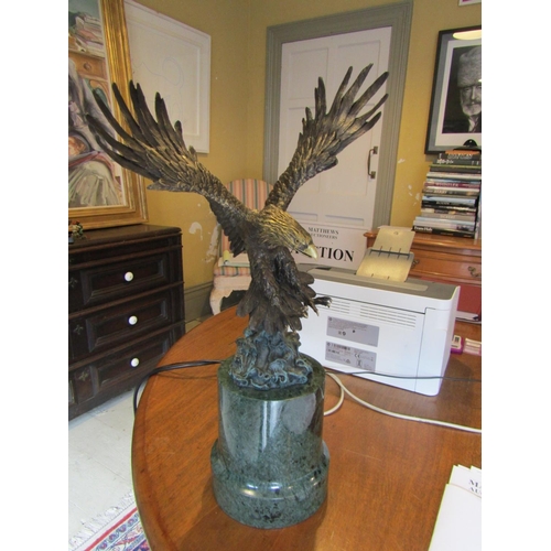 1471 - Bronze Sculpture Eagle Alighting Mounted on Connemara Marble Stepped Form Circular Base Approximatel... 