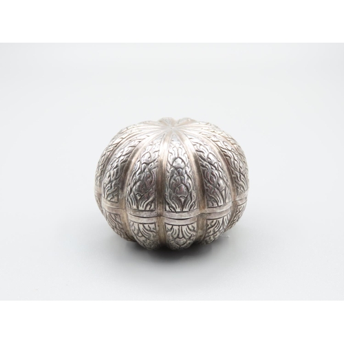 151 - Silver Melon Form Jar with Cover Incised Detailing Throughout 6cm Diameter