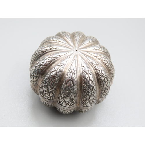 151 - Silver Melon Form Jar with Cover Incised Detailing Throughout 6cm Diameter