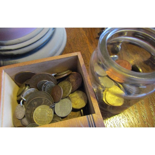 Quantity of Irish and Other Coinage Contained within Jar and Tobacco Box