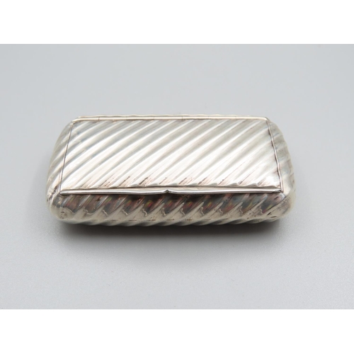 159 - Silver Snuffbox Ribbed Decoration Gilded Interior Hinged Cover 7cm Wide x 4cm Deep