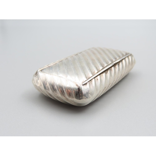 159 - Silver Snuffbox Ribbed Decoration Gilded Interior Hinged Cover 7cm Wide x 4cm Deep