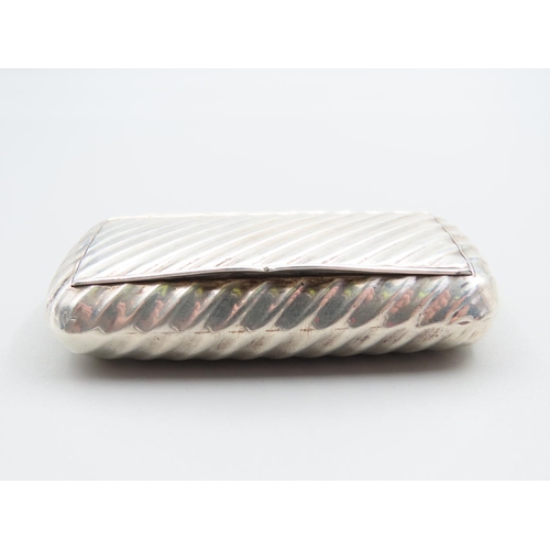 159 - Silver Snuffbox Ribbed Decoration Gilded Interior Hinged Cover 7cm Wide x 4cm Deep