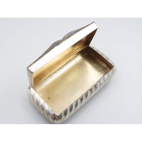 159 - Silver Snuffbox Ribbed Decoration Gilded Interior Hinged Cover 7cm Wide x 4cm Deep