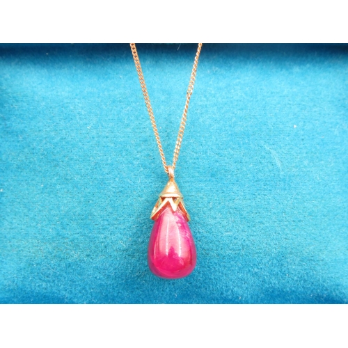 160 - 9 Carat Yellow Gold Set Ruby Pendant on 9 Carat Yellow Gold Chain 44cm Long