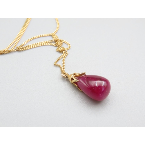 160 - 9 Carat Yellow Gold Set Ruby Pendant on 9 Carat Yellow Gold Chain 44cm Long