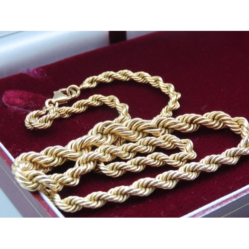 162 - 18 Carat Yellow Gold Rope Twist Ladies Necklace Graduated Form 46cm Long Weight 19.7 Grams