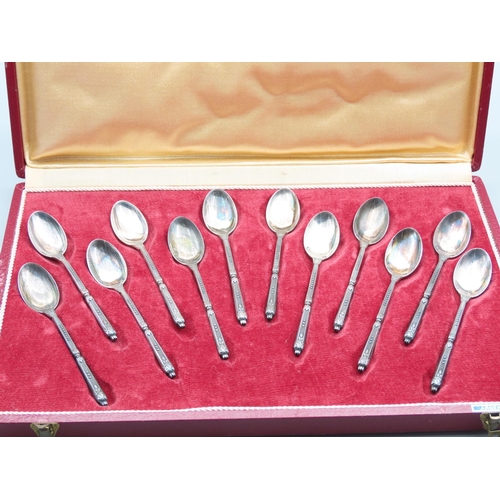 163 - Set of Twelve Antique Silver Teaspoons Contained within Original Red Moroccan Leather Clad Presentat... 