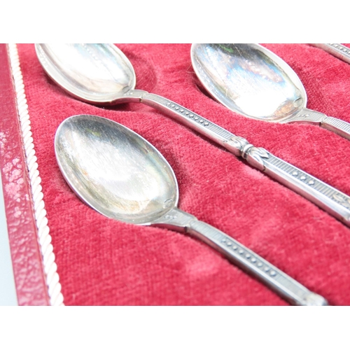 163 - Set of Twelve Antique Silver Teaspoons Contained within Original Red Moroccan Leather Clad Presentat... 