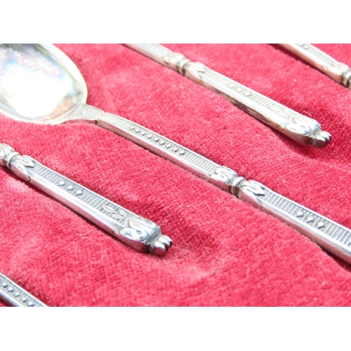 163 - Set of Twelve Antique Silver Teaspoons Contained within Original Red Moroccan Leather Clad Presentat... 